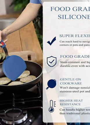 Silicone Spatula, Heat Resistant Kitchen Utensils for Non-Stick Cookware, Wide Slotted Pancake Spatulas Turner with Seamless Thin Edges for Egg, Omelette, Fish Slice (Half-Round Spatula)