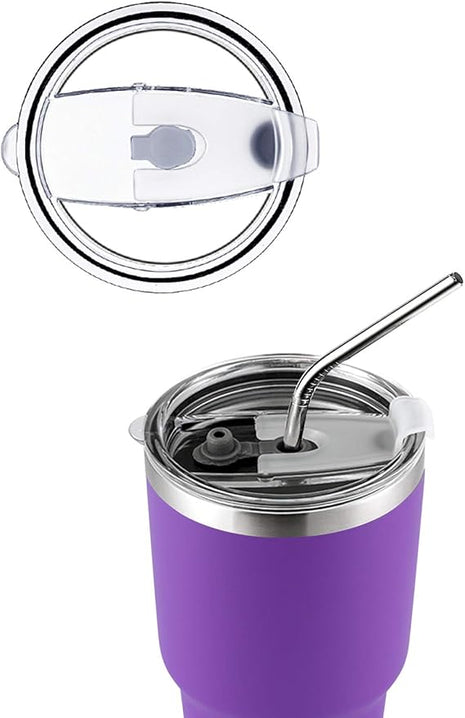 D·S 30oz Purple Tumbler Stainless Steel Double Wall Vacuum Insulated Mug with Straw and Lid, Cleaning Brush for Cold and Hot Beverages (30oz Purple)…