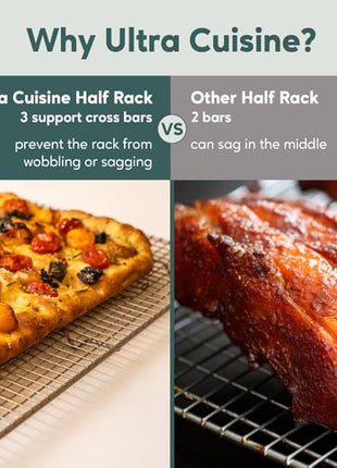 Ultra Cuisine Oven-Safe, Dishwasher-Safe 100% Stainless Steel Cooling and Baking Rack Set Heavy Duty Tight-Wire - 11.5 x 16.5-inch - Set of 2 - Half Sheet Pan Cooling Racks