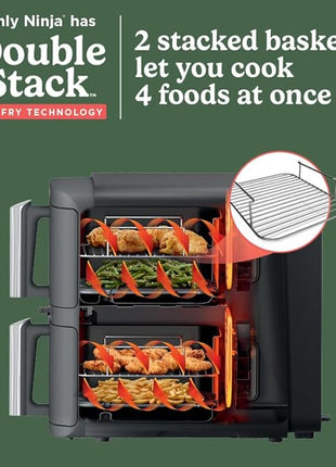 Ninja DoubleStack XL Smart 2-Basket Air Fryer, Smart Cook System, DoubleStack Technology Cook 4 Foods at Once, Space Saving Design, 10 QT, 6-in-1, Smart Finish & Match Cook, Air Fry, Broil, Bake SL451