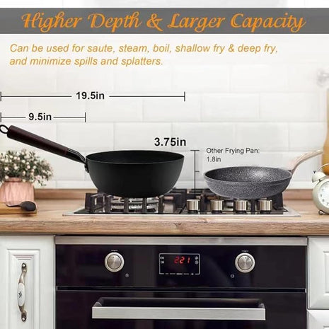 Frying Pan with Lid Skillet Nonstick 10 inch Carbon Steel Wok Pan Woks and Stir Fry Pans for Electric,Induction and Gas Stoves