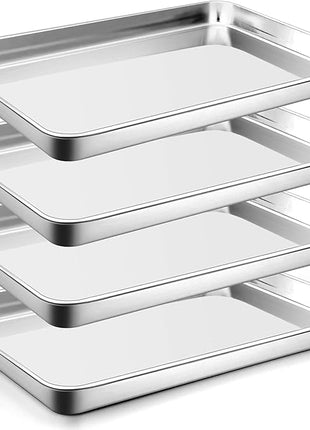 P&P CHEF 16 Inch Baking Cookie Sheet, Oven Pan Tray Stainless Steel Sheet Pan for Kitchen, Oven Bakeware for Multi Uses, Shiny Look & Dishwasher Safe, Healthy & Heavy Duty, 4Pcs