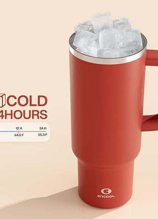 40 oz Tumbler with Handle and Straw: Stainless Steel Insulated Tumbler Keeps Cold for 24 Hours, Leakproof Travel Cup Fits in Cup Holder and BPA-Free,Medium Carmine