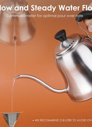 Coffee Kettle for Stove Top Premium Gooseneck Kettle, Pour Over Coffee Tea Pot, Stovetop Teapot, Hot Water Heater for Camping, Home & Kitchen, Stainless Steel - Small 28oz, Brushed