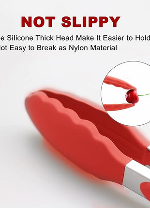 Set of 2 Kitchen Tongs 9-Inch & 12-Inch, Premium Stainless Steel BPA Free Silicone Non-Stick Grilling Barbeque Cooking Locking Food Tongs, Red