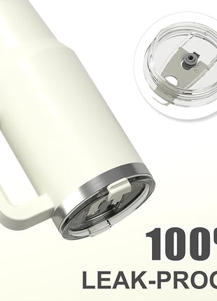 40 oz Tumbler with Handle,Tumbler with Lid and Straw,Double Wall Insulated Cup Stainless Steel Travel Mug(Cold for 34 Hours),Water Bottle for Iced Tea,Coffee,Cold Beverages(Cream White)