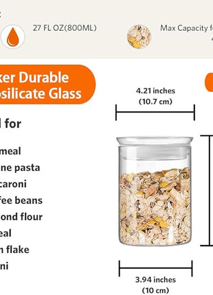 ZENS 27oz Glass Jars with Airtight Lid Set of 2, Clear Glass Storage Containers, Glass Kitchen Canisters with Airtight Lids, Coffee Jars for Brown Sugar, Pantry Organization