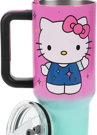 Bioworld Hello Kitty “Never Lose Your Spark” Vacuum Insulated 40 Oz. Pink & Green Ombre Stainless Steel Tumbler with Leak-Proof Lid & Easy Carry Handle for Travel or Home