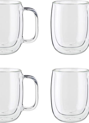 ZWILLING Sorrento Plus 4-pc Double Wall Glass Coffee Mugs, Insulated Coffee Mug, Clear