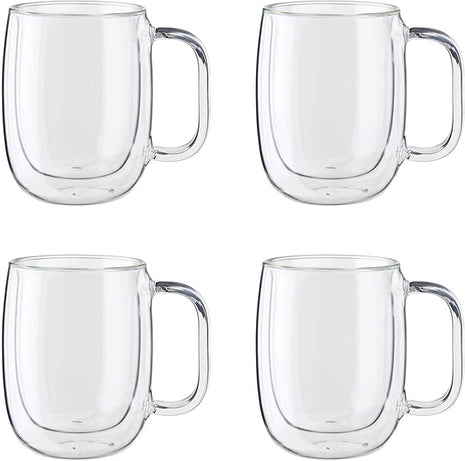ZWILLING Sorrento Plus 4-pc Double Wall Glass Coffee Mugs, Insulated Coffee Mug, Clear