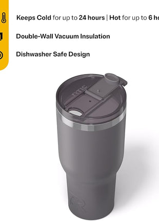 RTIC 40oz Essential Tumbler with Lid, Ceramic Lined, Insulated, Stainless Steel, Metal, Double Wall Vacuum-Insulation, Travel Cup for Iced Coffee, Tea, Hot and Cold Drink, Graphite