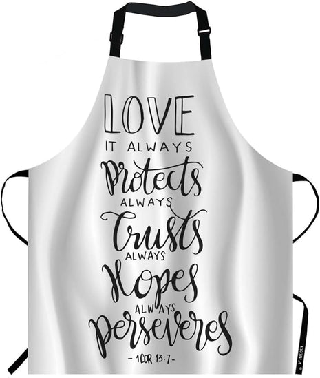 EKOBLA Bible Verse Aprons Love It Protect Always Trust Always Hopes Always Perseveres Waterproof Resistant Chef Cooking Kitchen BBQ Adjustable Aprons for Women Men 27x31 Inch