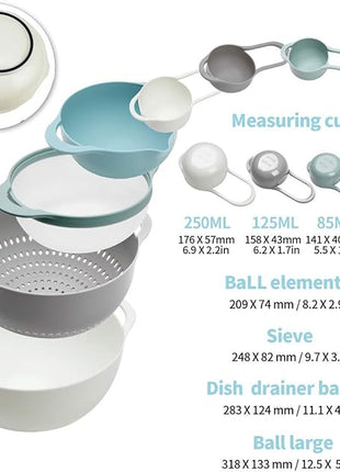 13 Pcs Mixing Bowls Set, RV Camping Accessories Set, Apartment Kitchen Gadget Easy Storage, Inculding Measuring Cups Colander Sifter Large Bowl Whisk Scraper, Great for Cooking and Baking, No BPA