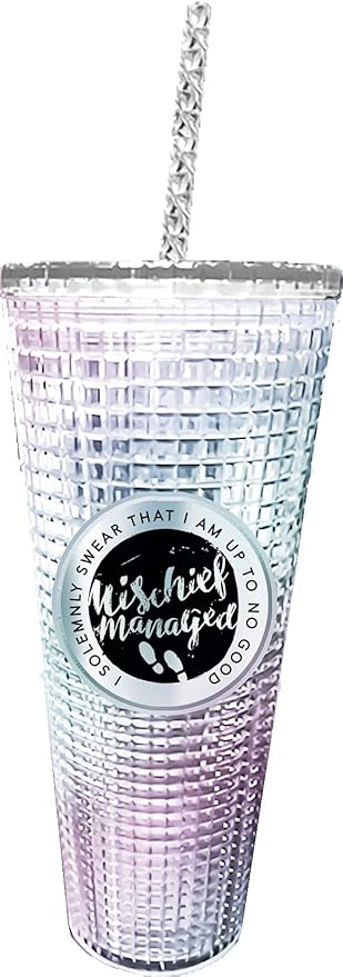 Spoontiques Harry Potter Diamond Tumbler, 20oz - Textured Cup w/Staw, Double Wall Insulated, BPA Free - Mischief Managed