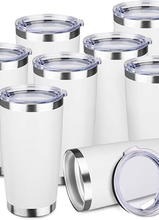 StarSpeed 20oz Tumbler Bulk with Lid, Stainless Steel Insulated Tumblers Double Wall Vacuum Insulated Travel Mug, Powder Coated Coffee Cups for Hot and Cold Drinks(White,8)
