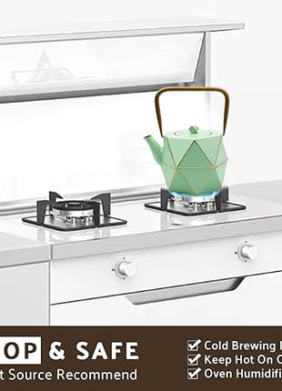 Toptier Cast Iron Teapot, Stovetop Safe Japanese Cast Iron Tea Kettle, Diamond Design Tea Pot with Removable Infuser for Loose Tea, 30 Ounce (900 ml), Light Green