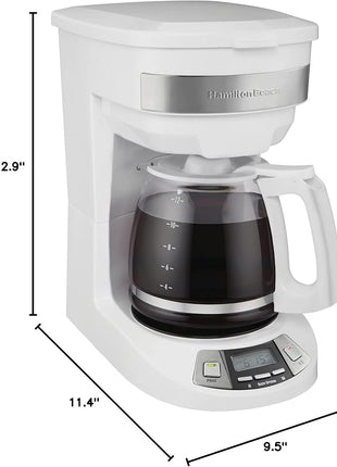 Hamilton Beach 12 Cup Programmable Drip Coffee Maker with 3 Brew Options, Glass Carafe, Auto Pause and Pour, White (46294)
