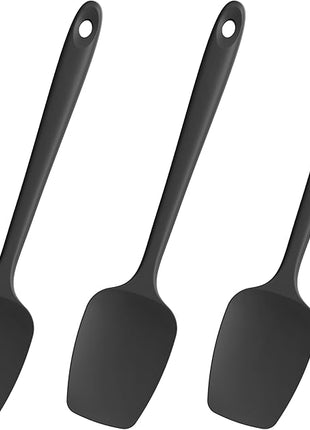 Heat Resistant Silicone Spoon Spatulas, Doosu 600°F High Temp Flexible Cooking Spoons Kitchen Spoonula Scratch-Proof for Mixing Stirring Scraping Serving Non-Stick Cookware (Set of 3, Black)
