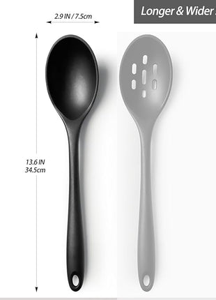 Silicone Spoons for Cooking - Extra Large Kitchen Spoons for Mixing, Serving, & Stirring - 600°F Heat-Resistant Non Stick Utensils Ladle - Dishwasher Safe, Solid,Black