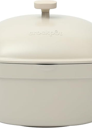Crock-Pot Northvale Cast Aluminum Lightweight Durable 5.2 Quart Heavy Duty Dutch Oven Pot With Lid, Oven Safe, Dual Handles - Matte Linen White