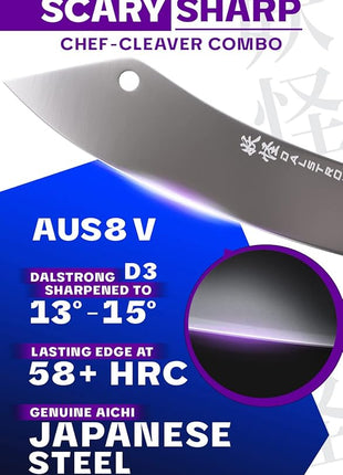 DALSTRONG Hybrid Cleaver & Chef Knife - 8 inch - Phantom Series - 'The Crixus' - Japanese High-Carbon AUS8 Steel Kitchen Knife - Pakkawood Handle - Cooking Knife - Meat Cleaver Knife - Sheath Included