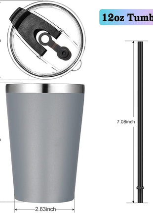 VEGOND 12oz Tumbler Stainless Steel Tumbler bulk Vacuum Insulated Double Wall Travel Tumbler with Lid and Straw Reusable Tumbler, Grey 12 Pack