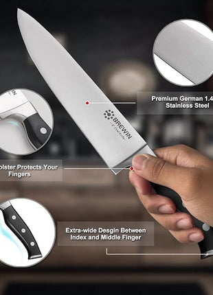 Brewin Professional Kitchen Knives, 3PC Chef Knife Set Sharp Knives for Kitchen High Carbon Stainless Steel, Japanese Cooking Knife with Gift Box
