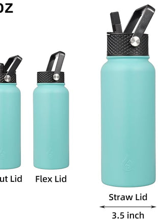 BJPKPK Insulated Water Bottles with Straw Lid, 32oz Metal Large Water Bottle with 3 Lids, Reusable Leak Proof BPA Free Thermo, Stainless Steel Tumblers for Sports, Gym, Travel-Turquoise