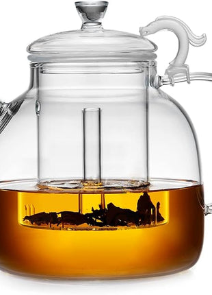 68OZ Glass Teapot, Large Glass Tea Pot With Infuser, Kettle For Stove Top, Tea Cup With Infuser For Loose Leaf Tea Steeper 2000ML, Dishwasher Safe