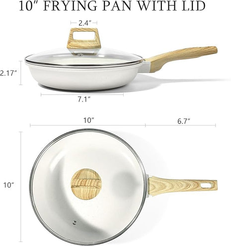 GiPP Ceramic Nonstick Frying Pan with Lid - 10" Healthy Non-Toxic Non Stick Skillet Omelette Pans, Induction Compatible Chef Pan, PFAS & PFOA-Free, Dishwasher Safe, Stay Cool Handles