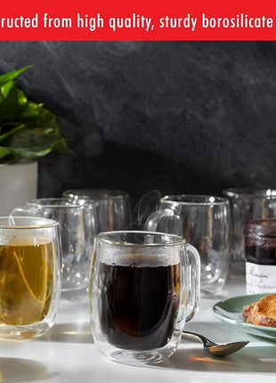 ZWILLING Sorrento Plus 4-pc Double Wall Glass Coffee Mugs, Insulated Coffee Mug, Clear