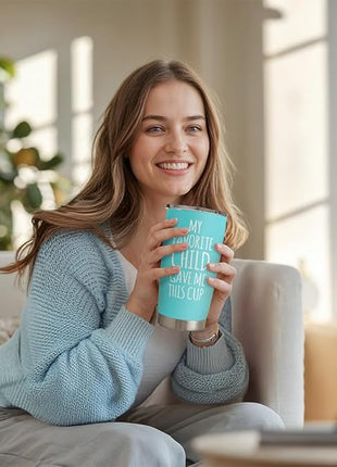 SANDJEST Mom Tumbler Gift for Mom from Son, Daughter - My Favorite Child Gave Me This Cup 20oz Insulated Travel Mug - Awesome Mother's Day, Birthday, Christmas Tumblers Gifts Idea for Moms