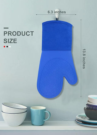 sungwoo Silicone Oven Mitts, Heat Resistant Oven Gloves with Quilted Liner Non-Slip Textured Grip Perfect for BBQ, Baking, Cooking and Grilling - 1 Pair 13.8 Inch Royal Blue