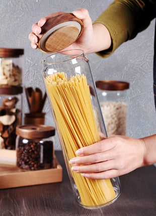 SAIOOL Set of 5 Kitchen Canisters,Thick, Stackable, Natural Style,Cookie, Rice and Spice Jars - Sugar or Flour Container - Big and Small Airtight Food Jar for Pantry