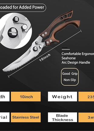 Poultry Shears, Heavy Duty Kitchen Shears with Serrated Edge, No Rust Spring Loaded, Multipurpose Stainless Steel Kitchen Scissors for Chicken, Bone, Meat, Turkey, Fish Thanksgiving Christmas Gifts