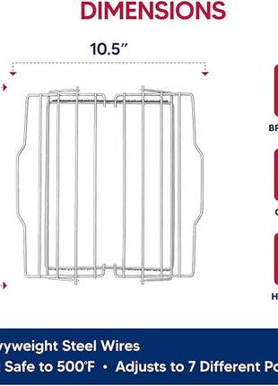 HIC Kitchen Roasting Adjustable Baking Rack, Chrome-Plated Steel, Adjusts to 7 Different Positions, 11.5 x 10.5 x 0.5-Inches