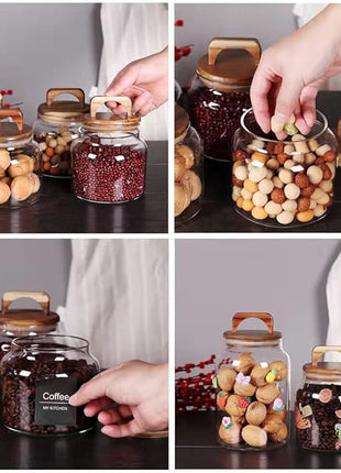 SAIOOL Glass Jars with Airtight Lid [Set of 4],Kitchen Canisters, Borosilicate Storage Containers,Retro Design, jars for Candy,Cookie,Rice,Sugar,Flour, Flour,Pasta,Nuts and Spice Jars