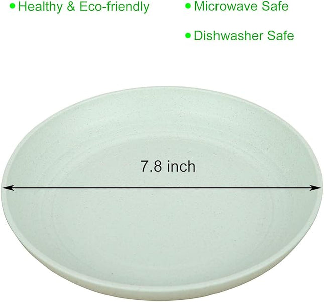 LuckyZone 7.8 Inches Unbreakable Wheat Straw Plates - Reusable Plate Set - Dishwasher & Microwave Safe - Perfect for Dinner Dishes - Healthy, BPA Free & Eco-Friendly (7.8 Inches)