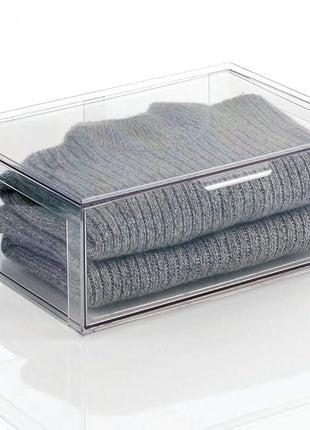 mDesign Plastic Stackable Closet Storage Organizer Bin Containers with Front Pull Drawer for Cabinet, Desk, Shelf, Cupboard, or Dresser Organization - Lumiere Collection - Clear