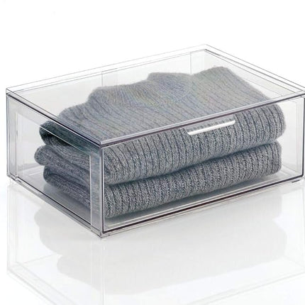mDesign Plastic Stackable Closet Storage Organizer Bin Containers with Front Pull Drawer for Cabinet, Desk, Shelf, Cupboard, or Dresser Organization - Lumiere Collection - Clear