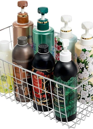 Freezer Wire Storage Baskets,Farmhouse Organizer Storage Bins Large Organizer Bins for Laundry Room, Closets, Garage, Office, Bathroom, Pantry Organization Storage Bins -Set of 2 (Chrome)