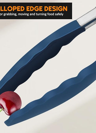 Kitchen Tongs, Set of 3 Stainless Steel Tongs with Silicone Tips Locking Cooking Tongs 600ºF Heat Resistant Tong for Cooking BBQ Grilling Air Fryer Serving Food Salads, 7"+9"+12" Classic Blue