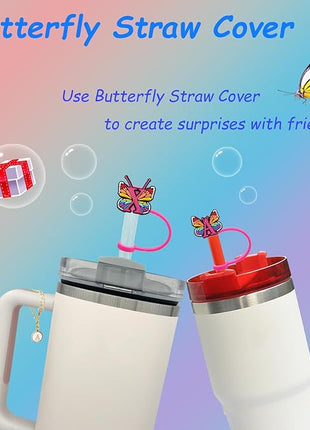 Butterfly Straw Cover for Stanley Cup 30&40 Oz 10mm Straw Topper with 2PCS Letter Charms (Letter I)