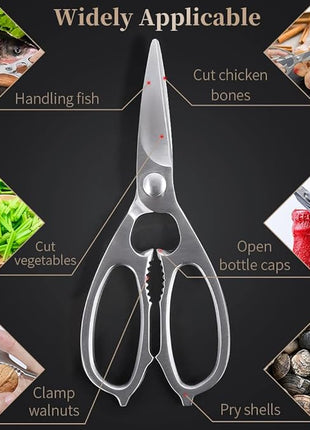 Newness Multi-Purpose Kitchen Scissors, Premium Stainless Steel Solid Kitchen Shears for Can Opener, Walnut Cracker, Heavy Duty Poultry Scissors with Sharp Blade for Cutting Turkey, Chicken, Bones