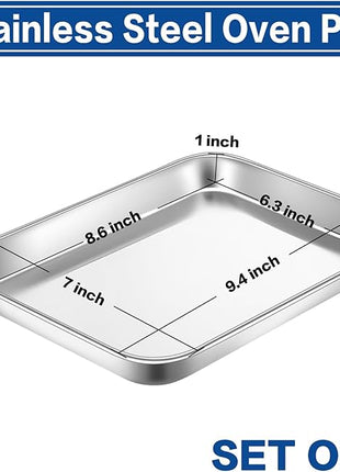 P&P CHEF 9 Inch Baking Cookie Sheet, Oven Pan Tray Stainless Steel Sheet Pan for Kitchen, Oven Bakeware for Multi Uses, Shiny Look & Dishwasher Safe, Healthy & Heavy Duty, 4Pcs