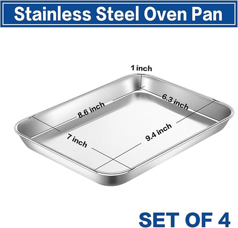 P&P CHEF 9 Inch Baking Cookie Sheet, Oven Pan Tray Stainless Steel Sheet Pan for Kitchen, Oven Bakeware for Multi Uses, Shiny Look & Dishwasher Safe, Healthy & Heavy Duty, 4Pcs