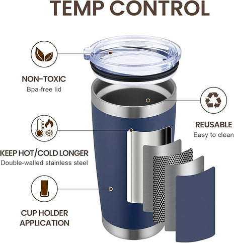 MEWAY 20oz Tumbler Cup Double Wall Vacuum Insulated Travel Mug Bulk, Stainless Steel Tumblers with Lid and Straw, Durable Powder Coated Coffee Cups for Cold & Hot Drinks (Navy, 1)
