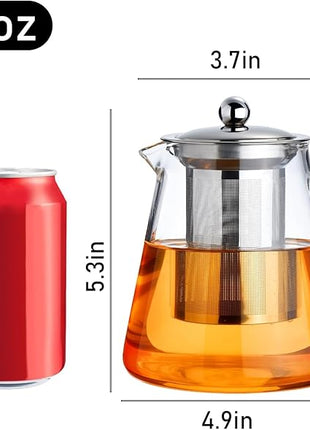 PARACITY Glass Teapot Stovetop 32 OZ, Borosilicate Clear Tea Kettle with Removable 18/8 Stainless Steel Infuser, Teapot Blooming and Loose Leaf Tea Maker Tea Brewer for Camping, Travel (950ML)
