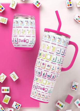 Swiglife 40oz Mega Mug, 40oz Tumbler with Handle and Straw, Extra Large Insulated Tumblers, Cup Holder Friendly Travel Mug (Mahjong)