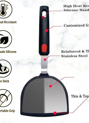 Silicone Fish Spatula Turner Half-Round Dense Spatulas Omelette Pancake Spatulas for Nonstick Cookware Egg 600°F Heat-Resistant